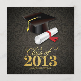 Elegant Damask Class of 2013 Graduation with gold Invitation
