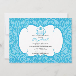 Elegant Damask Crib Boy Baby Shower Invitation