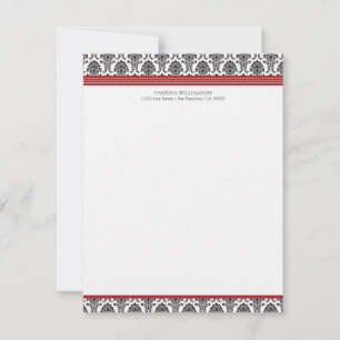 Elegant Damask Custom Flat Note Cards (red)