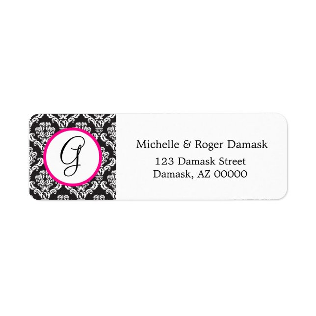 Elegant Damask Custom Monogram Black White Pink (Front)