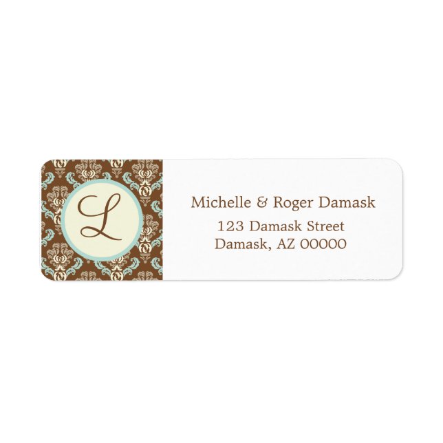 Elegant Damask Custom Monogram Brown White Blue (Front)