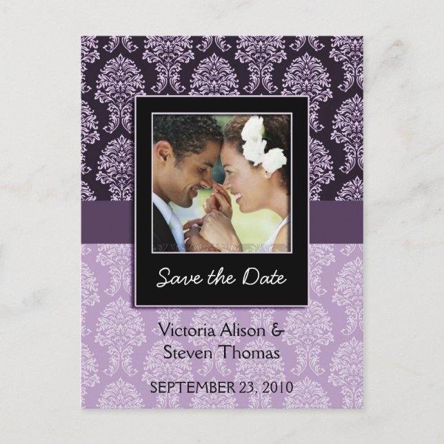 Elegant Damask Custom Save the date postcard (Front)