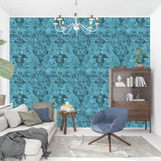Elegant Damask Dark Turquoise Baroque Wallpaper