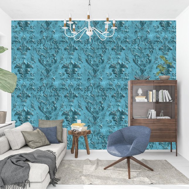 Elegant Damask Dark Turquoise Baroque  Wallpaper (Elegant Damask Dark Turquoise Baroque Wallpaper)