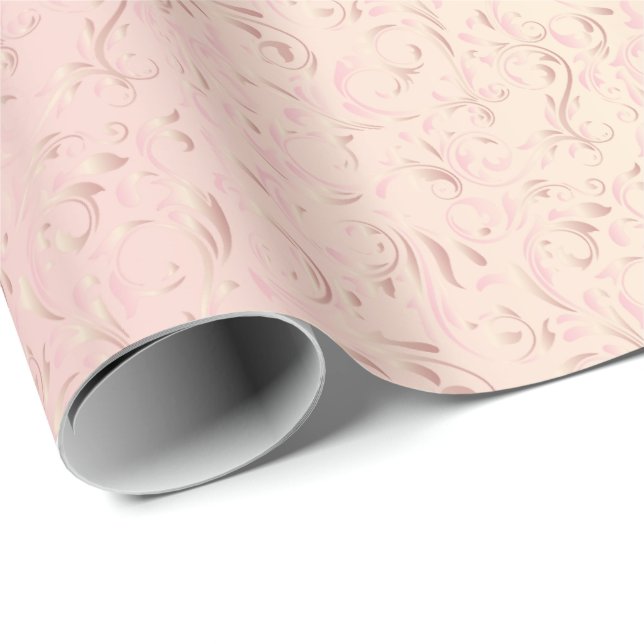 Elegant Damask Design | Rose Pink Wrapping Paper (Roll Corner)