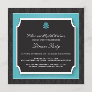 Elegant Damask Dinner Party Invitation (aqua)