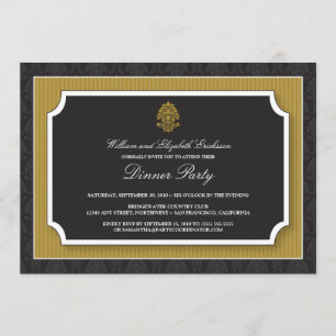 Elegant Damask Dinner Party Invitation (gold)