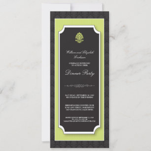 Elegant Damask Dinner Party Invitation (lime)