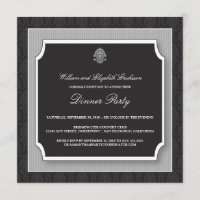Elegant Damask Dinner Party Invitation (silver)