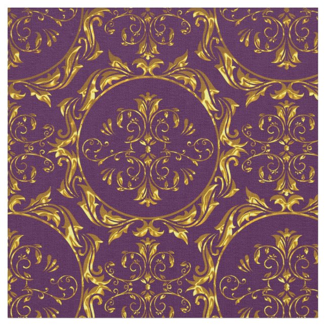 Elegant Damask Fabric Purple (Close Up)