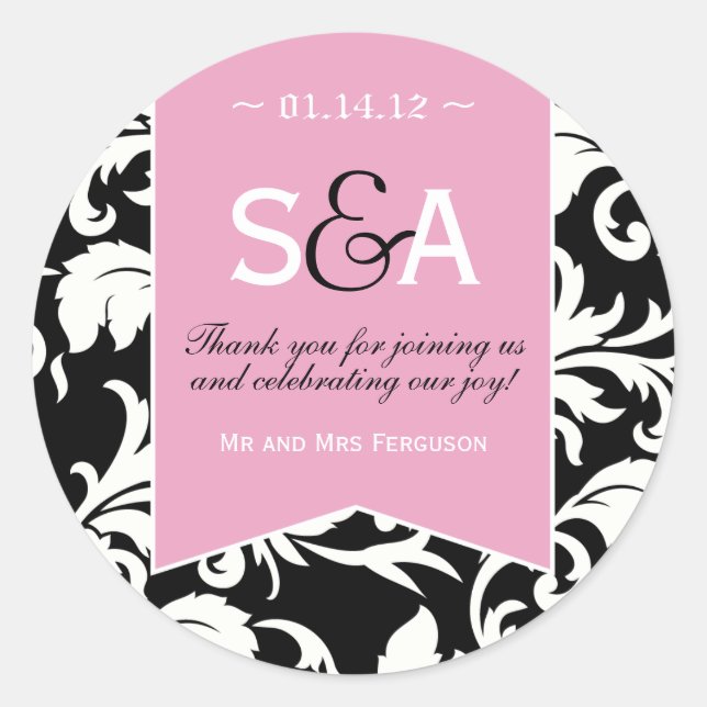 Elegant Damask Favour Stickers (Front)