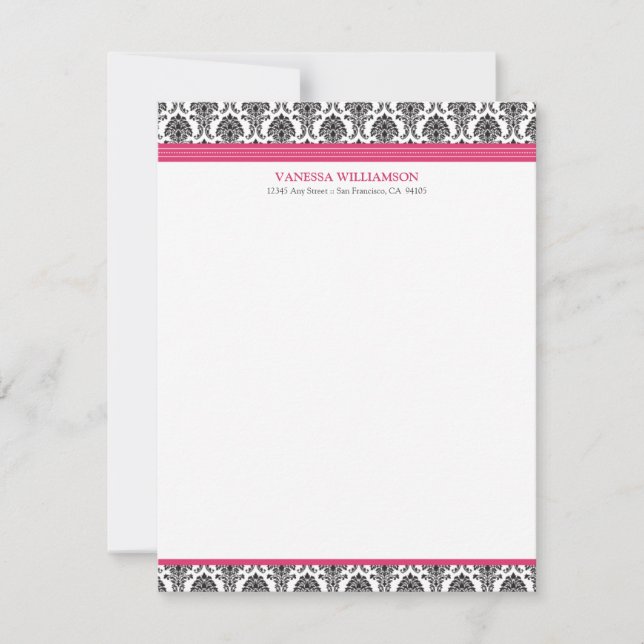 Elegant Damask Flat Note Cards (Oscars) (Front)