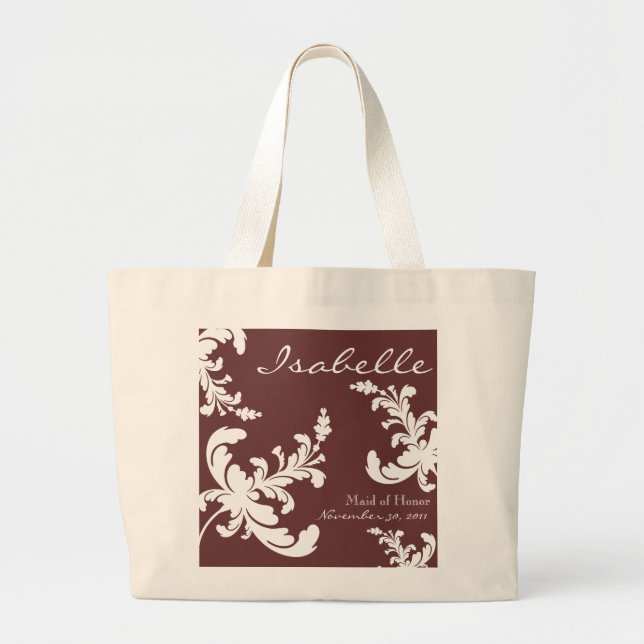 Elegant Damask Floral Bridal Party Tote Bag (Front)