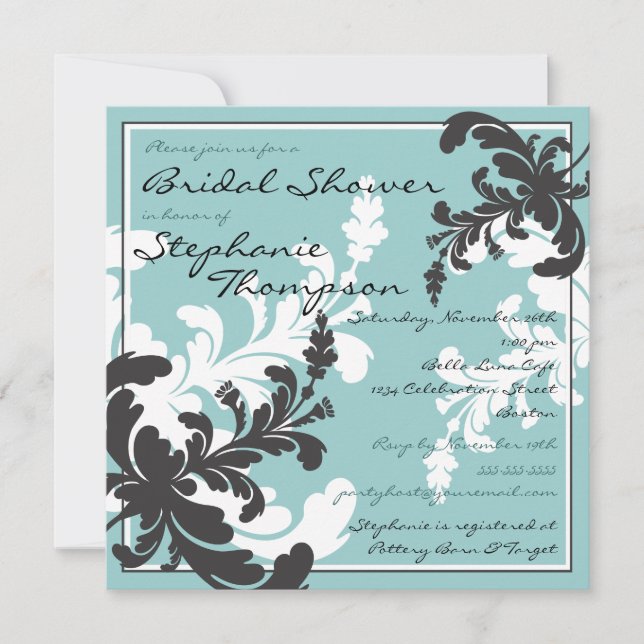Elegant Damask Floral Bridal Shower Invitation (Front)