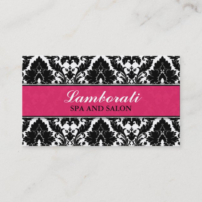 Elegant Damask Floral Pattern Pink Modern Stylish Business Card (Front)