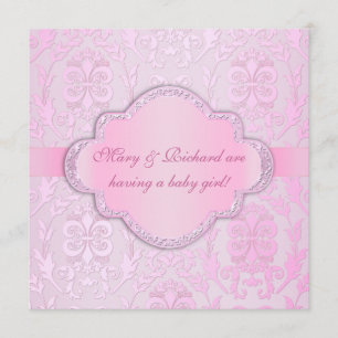 Elegant Damask Floral Swirl Pink Baby Shower Invitation