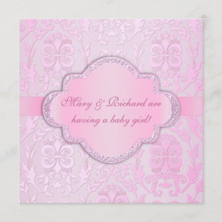 Elegant Damask Floral Swirl Pink Baby Shower Invitation