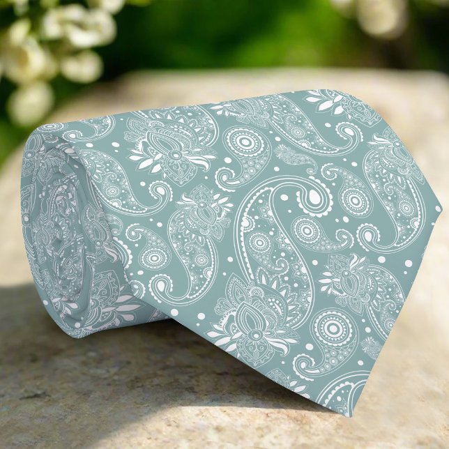 Elegant Damask Flower On Light Green Background Tie (Creator Uploaded)