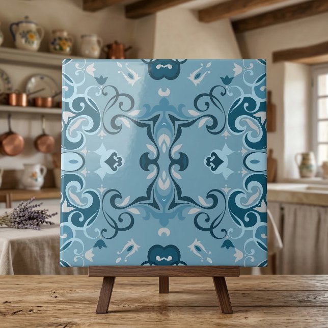 Elegant Damask Frosty Blue Winter Mosaic Pattern Tile (Creator Uploaded)