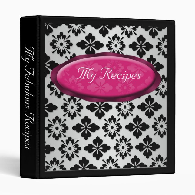Elegant Damask Fuchsia Personalized Recipe Binder (Front/Spine)