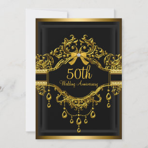 Elegant Damask Gold 50th Anniversary Invite