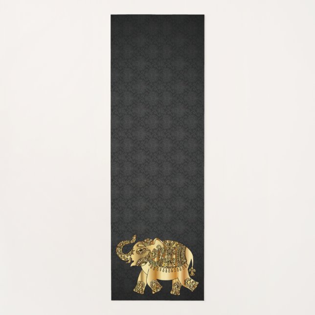Elegant  Damask Gold Paisley Elephant  Yoga Mat (Front)