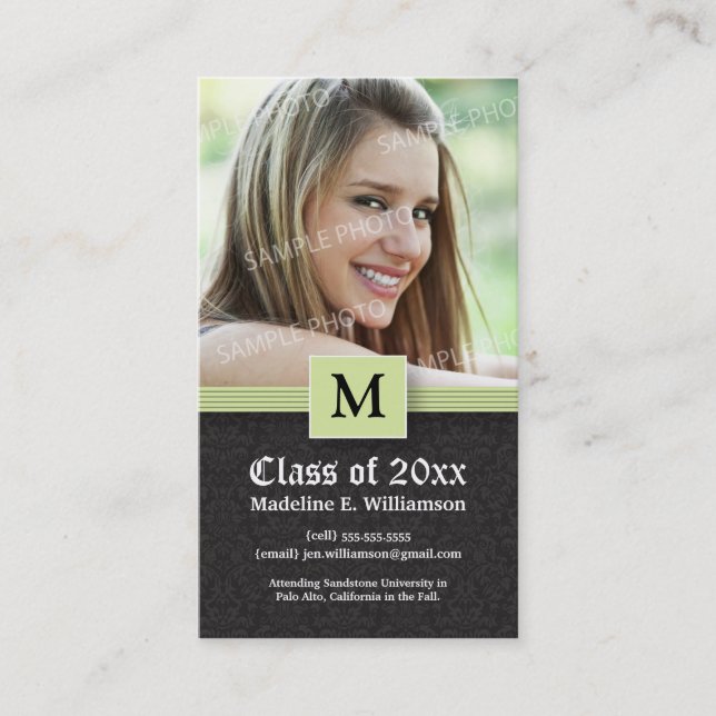 Elegant Damask Graduation Status Card (mint) (Front)