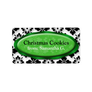 Élégant Damask Green Christmas Cookies Étiquette