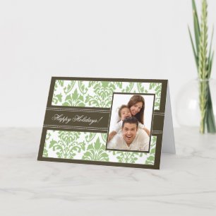 Elegant Damask Happy Holidays Card (brown/sage)