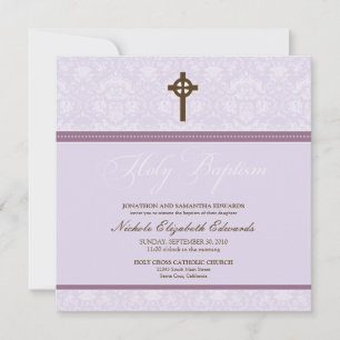 Elegant Damask Holy Baptism Invitation (lavender)