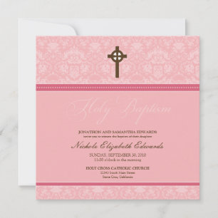 Elegant Damask Holy Baptism Invitation (pink)