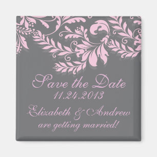 Elegant Damask Leaf Swirl Save The Date Magnet
