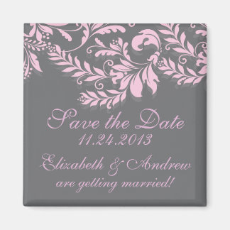 Elegant Damask Leaf Swirl Save The Date Magnet