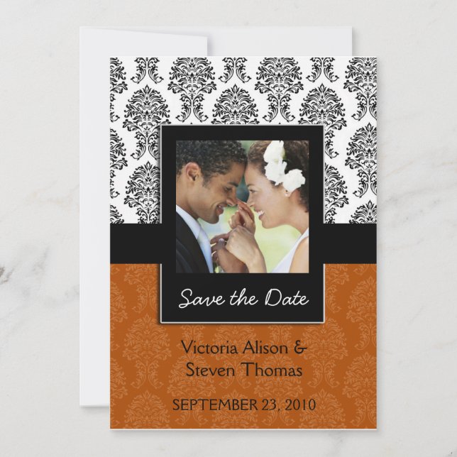 Elegant Damask Lovers Wedding Invitation (Brown) (Front)