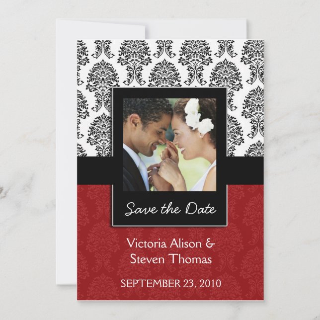 Elegant Damask Lovers Wedding Invitation (Ruby Red (Front)