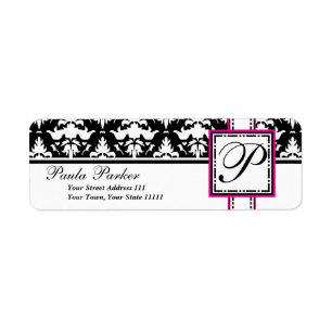 Élégant Damask Monogram P Chic Étiquettes