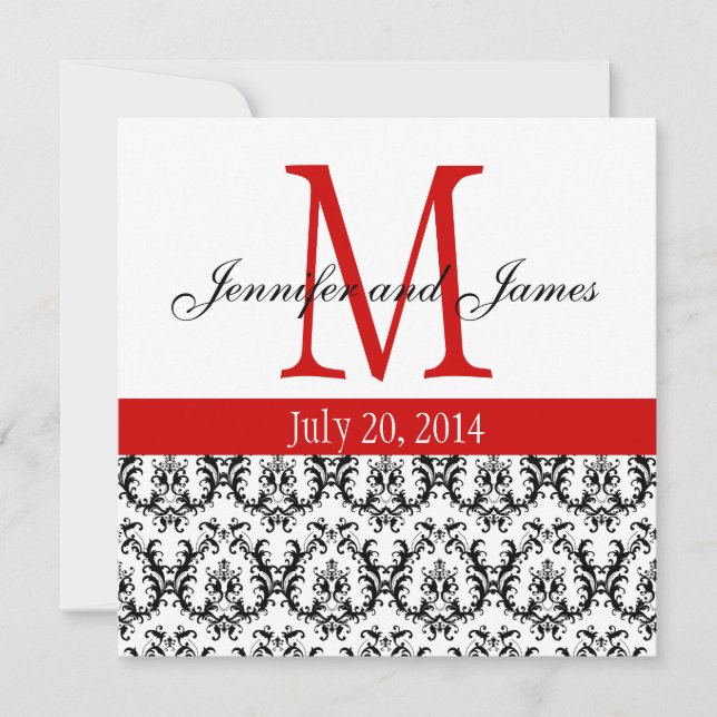 Elegant Damask Monogram Wedding Invitation Red (Front)