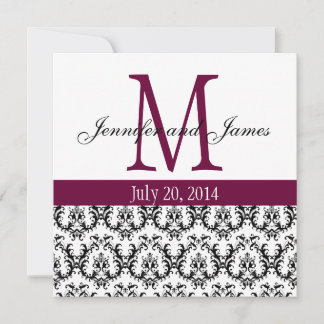 Elegant Damask Monogram Wedding Invitation Wine