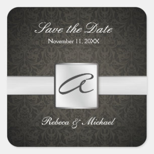 Elegant Damask Monogram Wedding Sticker