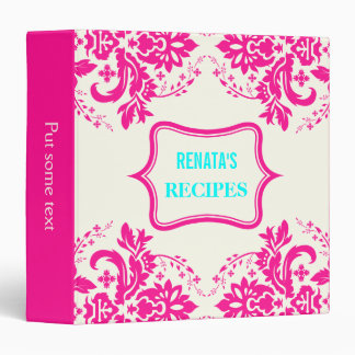 Elegant damask motif pink, aqua, ivory recipe binder