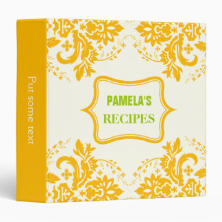 Elegant damask motif yellow, green, ivory recipe binder