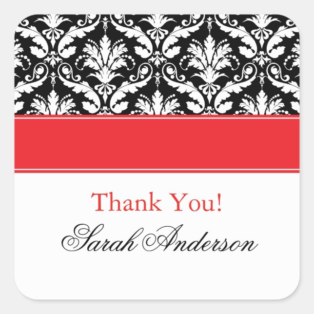 Elegant Damask Pattern Personalized Square Sticker (Front)