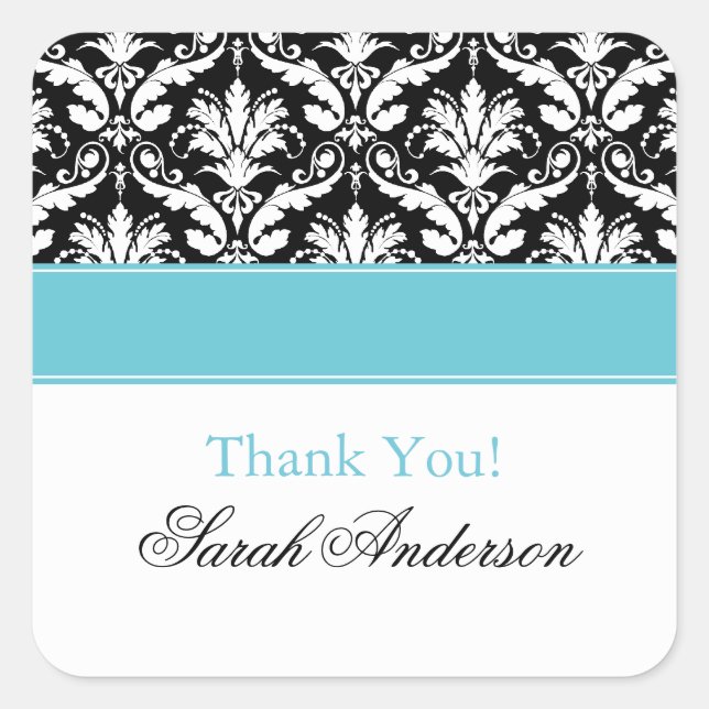 Elegant Damask Pattern Personalized Square Sticker (Front)