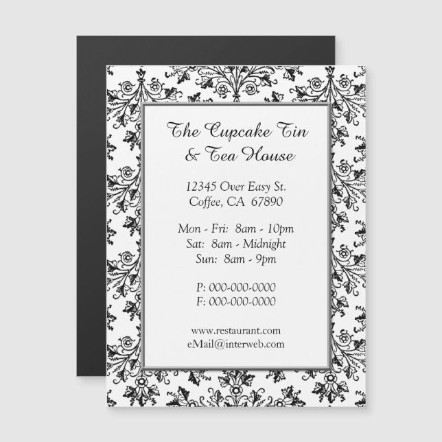 Elégant Damask Pattern Restaurant Carte personnali (Devant / Derrière)