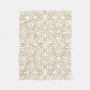 Elegant Damask Pattern   Tan And White Fleece Blanket
