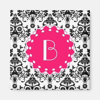 Elegant Damask Pattern with Monogram Magnet