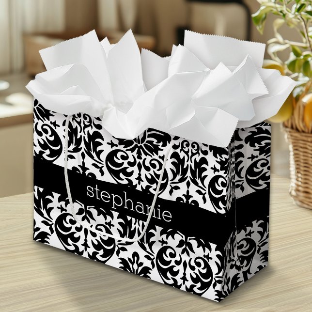 Elegant Damask Patterns with Black and White Large Gift Bag (Custom Gift Bag)