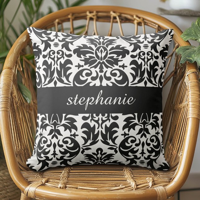 Elegant Damask Patterns with Black and White Throw Pillow (Custom Pillow)