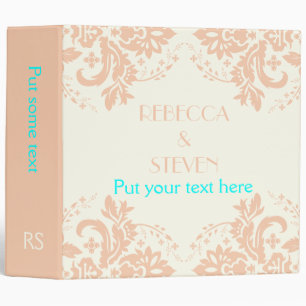 Elegant damask peach, aqua, ivory wedding planner binder