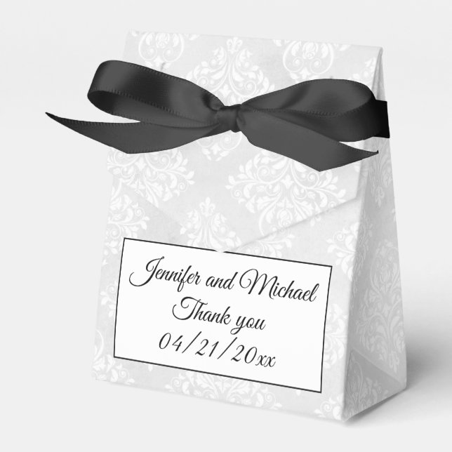Elegant Damask Personalize Names Bow Tie  Wedding  Favor Box (Front Side)